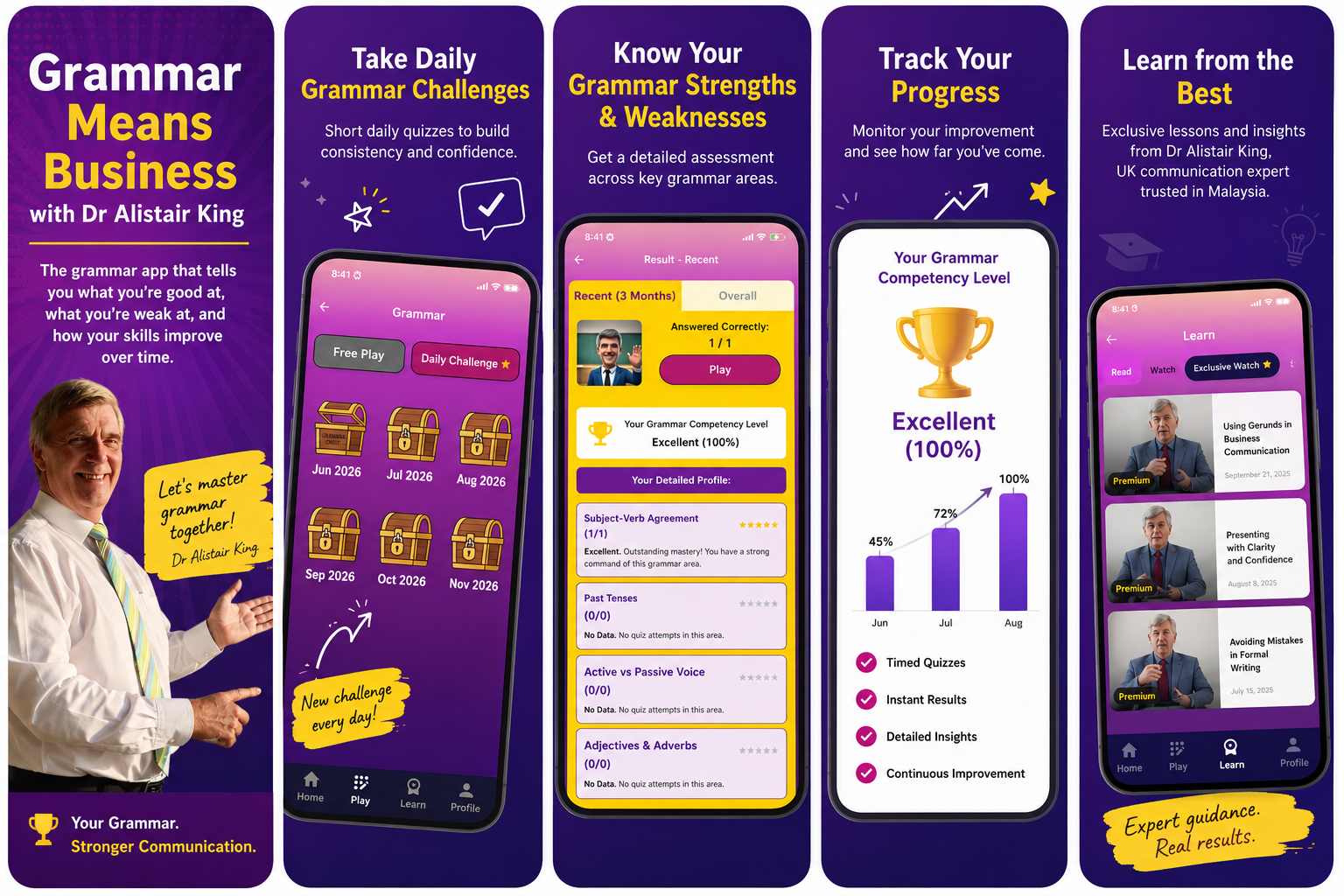 Grammar Means Business app screens